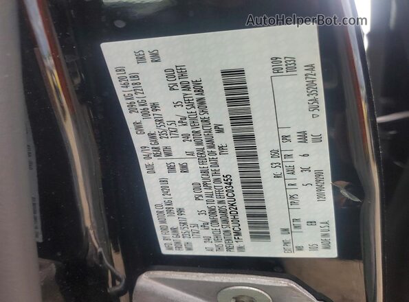 1FMCU0HD2KUC03455 2019 FORD ESCAPE Black Vista de la etiqueta del VIN