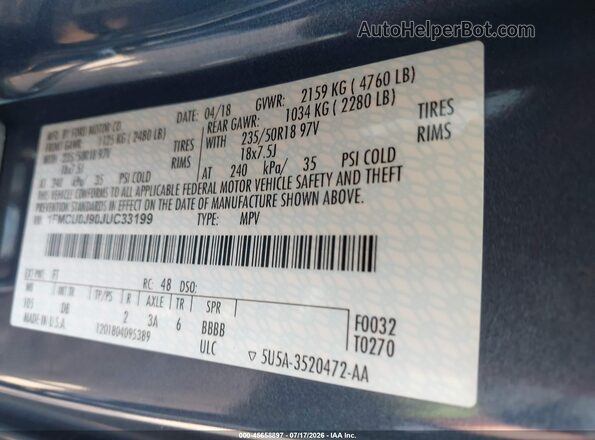 1FMCU0J90JUC33199 2018 FORD ESCAPE Blue Engine compartment view