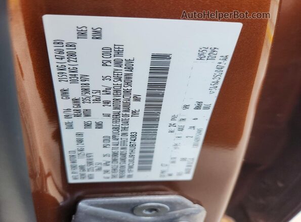 1FMCU0J91HUB74383 2017 FORD ESCAPE Оранжевый Вид наклейки с VIN-кодом
