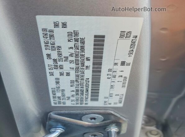1FMCU0J94HUE01274 2017 FORD ESCAPE Silver VIN კოდის სტიკერის ხედი