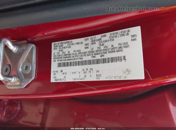 1FMCU0J94HUE01792 2017 FORD ESCAPE Бордовый Вид подкапотного пространства