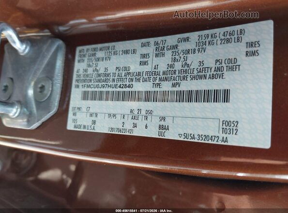 1FMCU0J97HUE42840 2017 FORD ESCAPE Orange Widok komory silnika