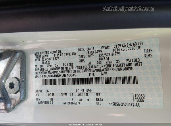 1FMCU0J98HUB40649 2017 FORD ESCAPE White Engine compartment view