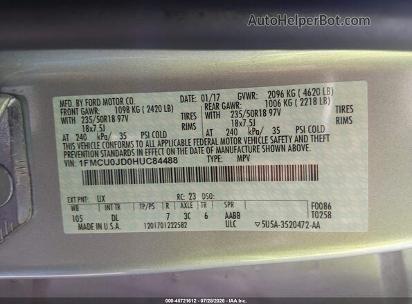 1FMCU0JD0HUC84488 2017 FORD ESCAPE Gray Widok komory silnika