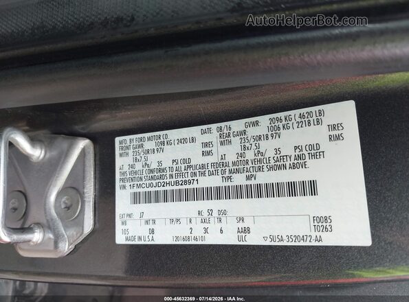 1FMCU0JD2HUB28971 2017 FORD ESCAPE Gray Շարժիչի բաժամունքի տեսք