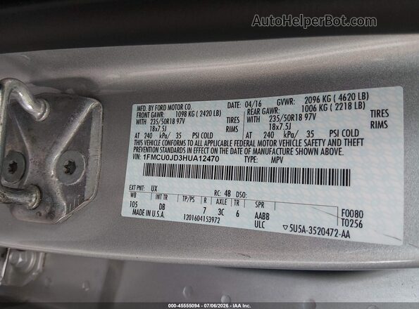 1FMCU0JD3HUA12470 2017 FORD ESCAPE Серебряный Вид подкапотного пространства