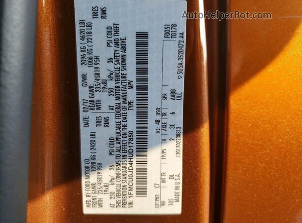 1FMCU0JD4HUD17850 2017 FORD ESCAPE Brown სალონის 360-გრადუსიანი ხედი