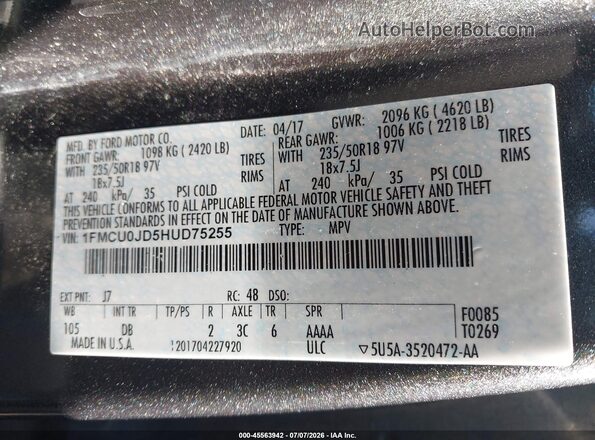 1FMCU0JD5HUD75255 2017 FORD ESCAPE Серый Вид подкапотного пространства
