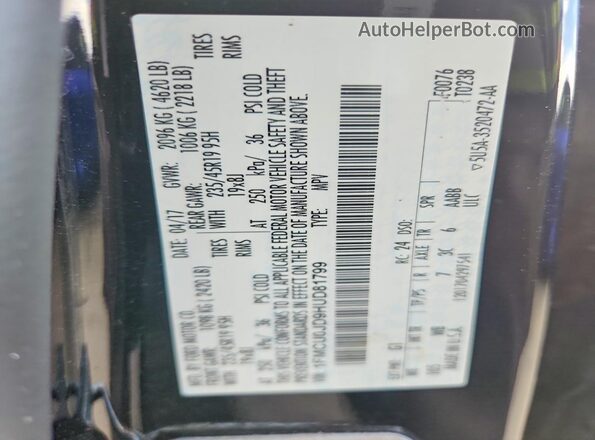 1FMCU0JD9HUD81799 2017 FORD ESCAPE Black Widok naklejki z numerem VIN