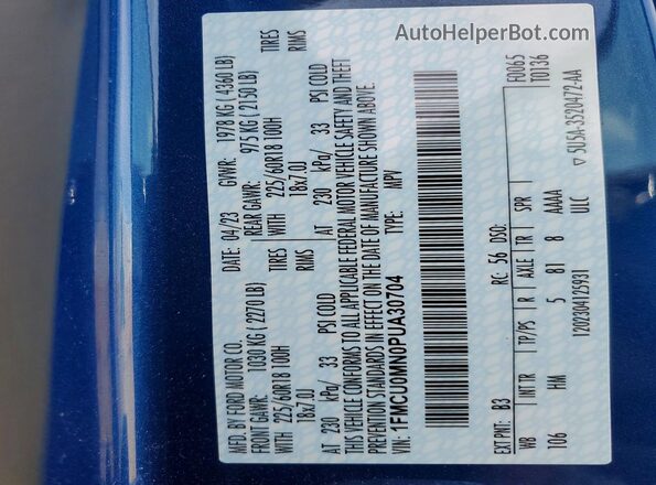 1FMCU0MN0PUA30704 2023 FORD ESCAPE Blue VIN sticker view