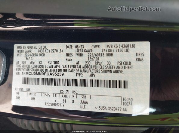 1FMCU0MN0PUA95259 2023 FORD ESCAPE Black Vista del compartimento del motor