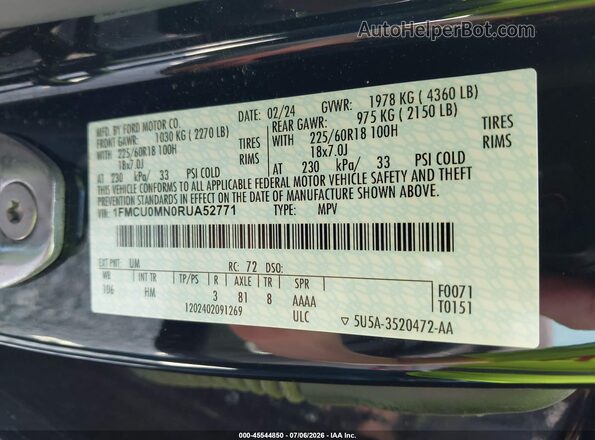 1FMCU0MN0RUA52771 2024 FORD ESCAPE Black Widok komory silnika