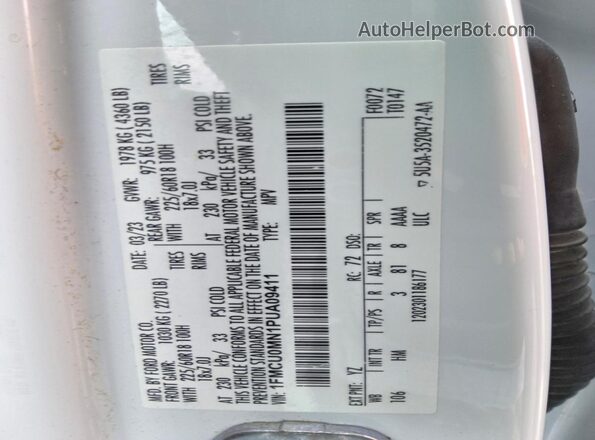 1FMCU0MN1PUA09411 2023 FORD ESCAPE White Vista interior de 360 grados