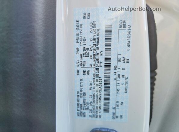1FMCU0MN2RUA02597 2024 FORD ESCAPE White Սալոնի 360 աստիճան տեսք