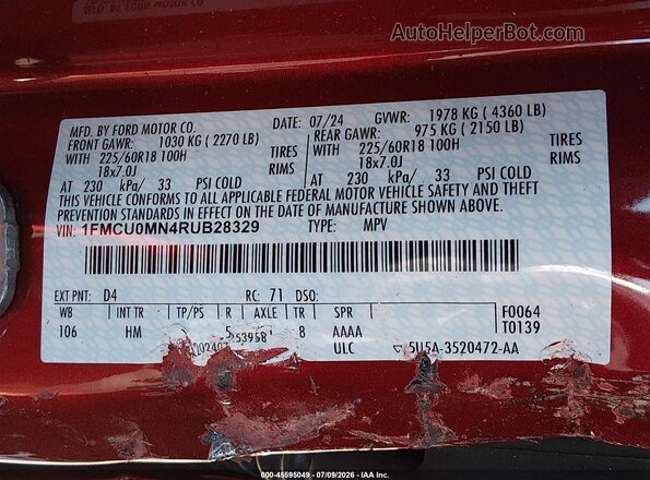 1FMCU0MN4RUB28329 2024 FORD ESCAPE Red Вид підкапотного простору