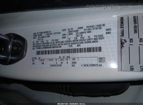 1FMCU0MN6RUB02038 2024 FORD ESCAPE White Вид підкапотного простору