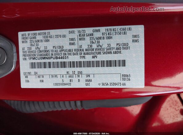 1FMCU0MN8PUB44031 2023 FORD ESCAPE Red ძრავის განყოფილების ხედი