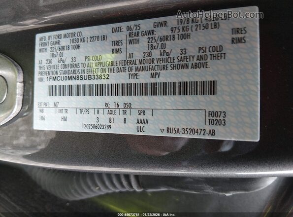 1FMCU0MN8SUB33832 2025 FORD ESCAPE Gray ძრავის განყოფილების ხედი