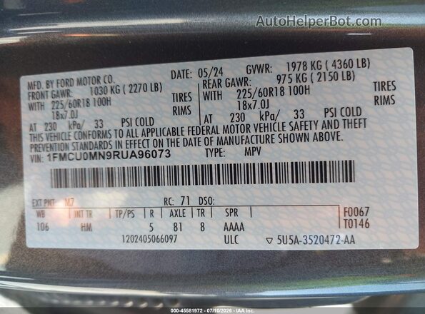 1FMCU0MN9RUA96073 2024 FORD ESCAPE Серый Вид подкапотного пространства