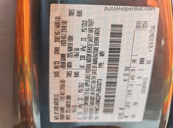 1FMCU0MZ2PUB03073 2023 FORD ESCAPE Gray Widok naklejki z numerem VIN