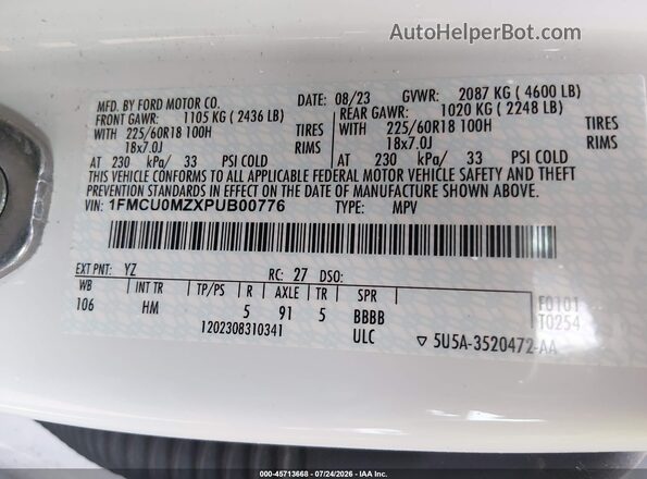 1FMCU0MZXPUB00776 2023 FORD ESCAPE White Շարժիչի բաժամունքի տեսք