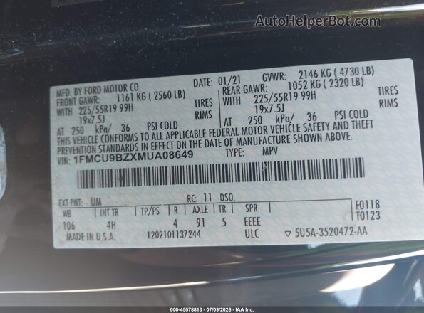 1FMCU9BZXMUA08649 2021 FORD ESCAPE Black Շարժիչի բաժամունքի տեսք