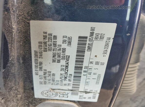 1FMCU9CZXMUA74522 2021 FORD ESCAPE Черный Вид наклейки с VIN-кодом