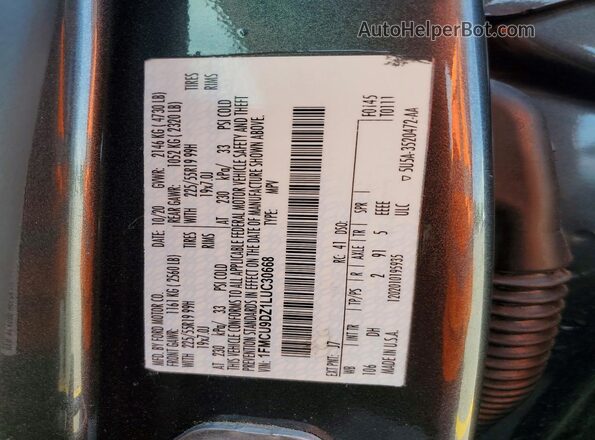 1FMCU9DZ1LUC30668 2020 FORD ESCAPE Gray VIN sticker view