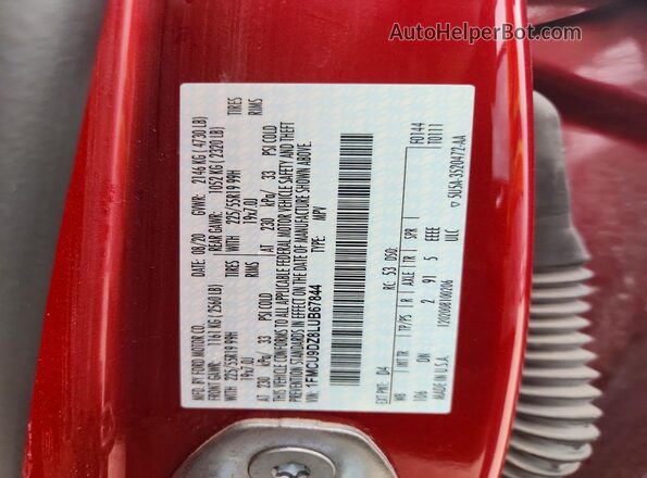 1FMCU9DZ8LUB67844 2020 FORD ESCAPE Red VIN sticker view