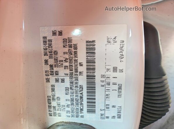 1FMCU9F60MUA76281 2021 FORD ESCAPE White Панорамний вид салону 360°