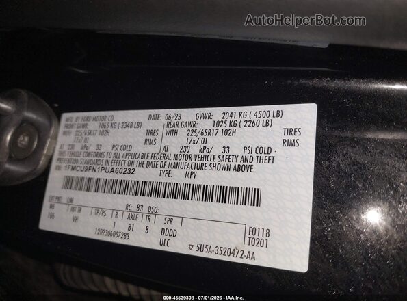 1FMCU9FN1PUA60232 2023 FORD ESCAPE Black ძრავის განყოფილების ხედი