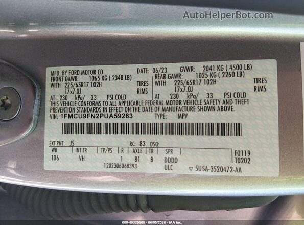 1FMCU9FN2PUA59283 2023 FORD ESCAPE Gray Widok komory silnika