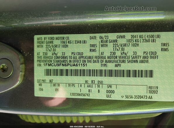 1FMCU9FN6PUA61151 2023 FORD ESCAPE Gray Вид підкапотного простору