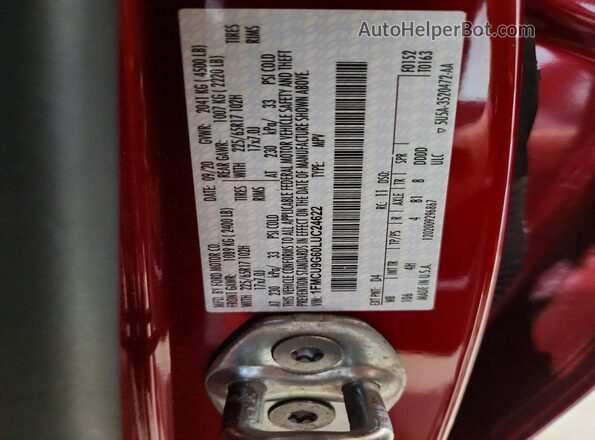 1FMCU9G60LUC24622 2020 FORD ESCAPE Red VIN sticker view