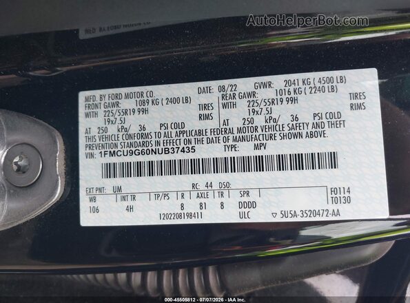 1FMCU9G60NUB37435 2022 FORD ESCAPE Black Widok komory silnika