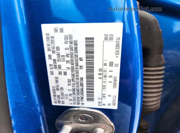 1FMCU9G64LUB01342 2020 FORD ESCAPE Blue Vista de la etiqueta del VIN
