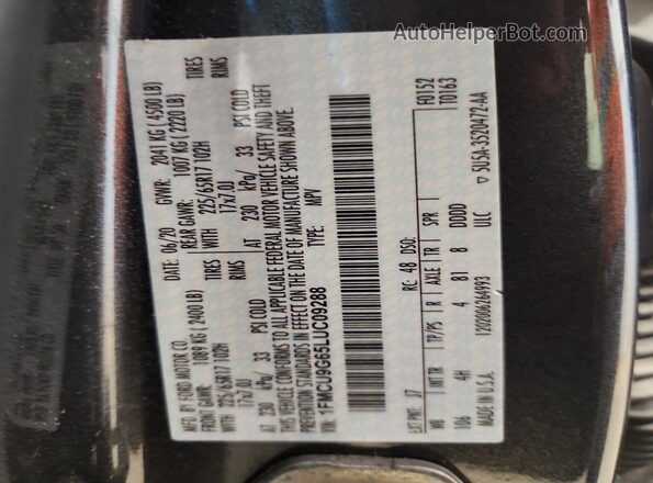 1FMCU9G65LUC09288 2020 FORD ESCAPE Gray VIN sticker view