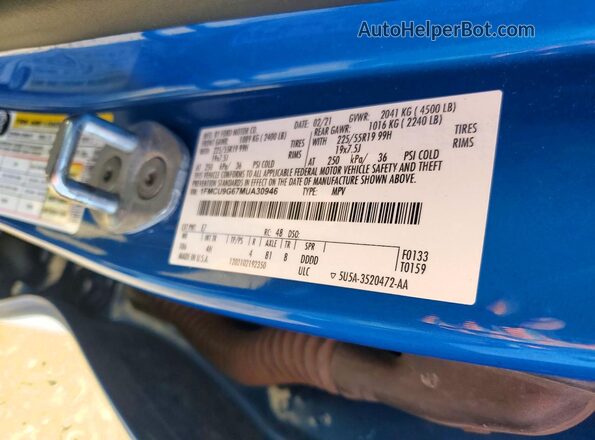 1FMCU9G67MUA30946 2021 FORD ESCAPE Blue Սալոնի 360 աստիճան տեսք
