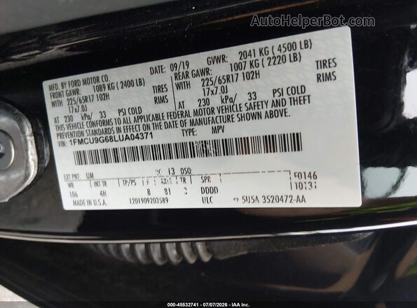 1FMCU9G68LUA04371 2020 FORD ESCAPE Black ძრავის განყოფილების ხედი