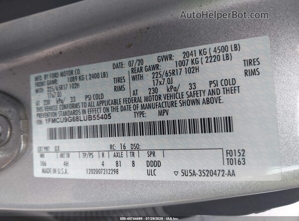 1FMCU9G68LUB55405 2020 FORD ESCAPE Silver Вид підкапотного простору