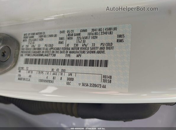 1FMCU9G69MUA67738 2021 FORD ESCAPE White Engine compartment view
