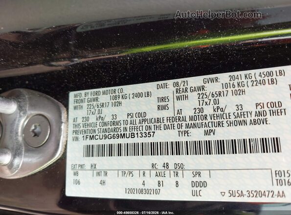 1FMCU9G69MUB13357 2021 FORD ESCAPE Black Widok komory silnika