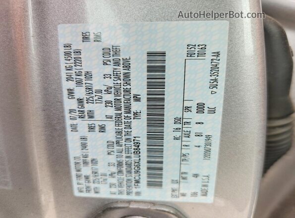 1FMCU9G6XLUB84971 2020 FORD ESCAPE Silver VIN կոդի պիտակի տեսք