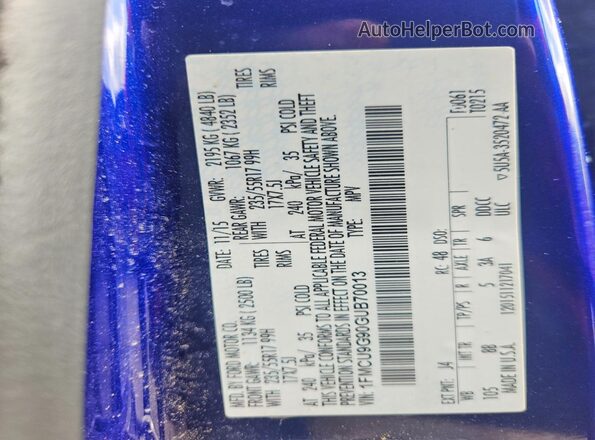 1FMCU9G90GUB70013 2016 FORD ESCAPE Blue ძრავის განყოფილების ხედი