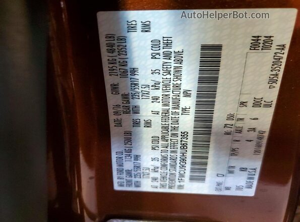 1FMCU9G90HUB67355 2017 FORD ESCAPE Коричневый Вид наклейки с VIN-кодом