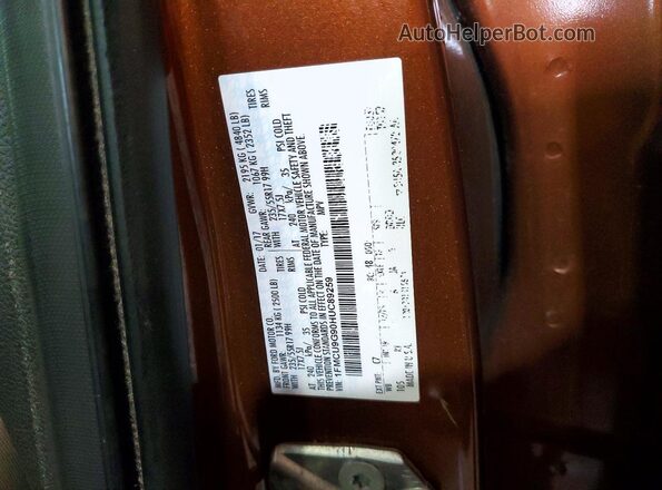 1FMCU9G90HUC89259 2017 FORD ESCAPE Orange Вид наклейки з VIN-кодом