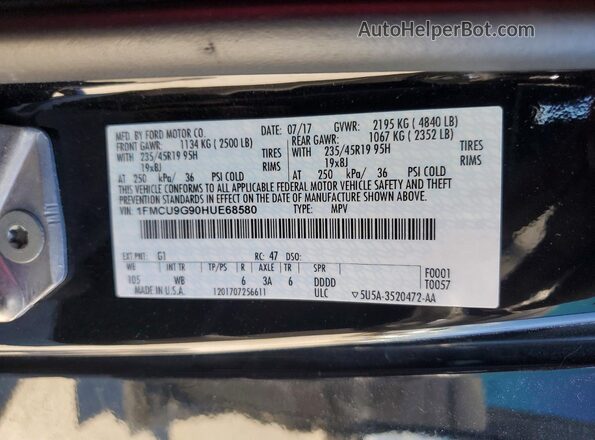 1FMCU9G90HUE68580 2017 FORD ESCAPE Черный Вид наклейки с VIN-кодом