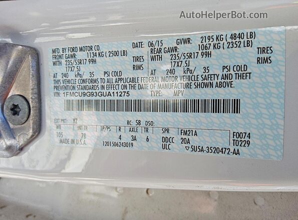 1FMCU9G93GUA11275 2016 FORD ESCAPE White Engine compartment view