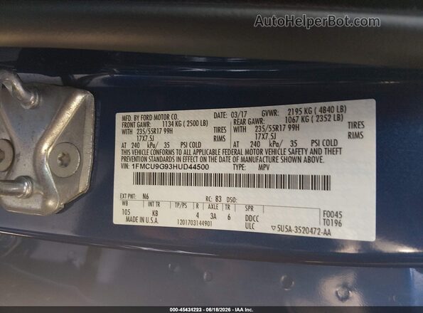 1FMCU9G93HUD44500 2017 FORD ESCAPE Синий Вид подкапотного пространства