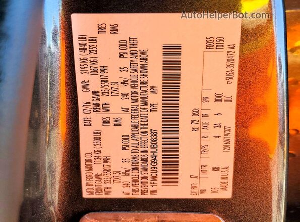 1FMCU9G94HUB08387 2017 FORD ESCAPE Charcoal Engine compartment view